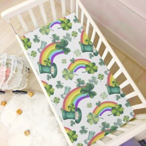 St Patrick's Day Shamrock Baby Crib Sheets Soft Toddler Bed Sheets Breathable Mattress Cover Toddler Sheets for All Seasons Toddler Boys Bed Mattress, 52 * 28 * 9in