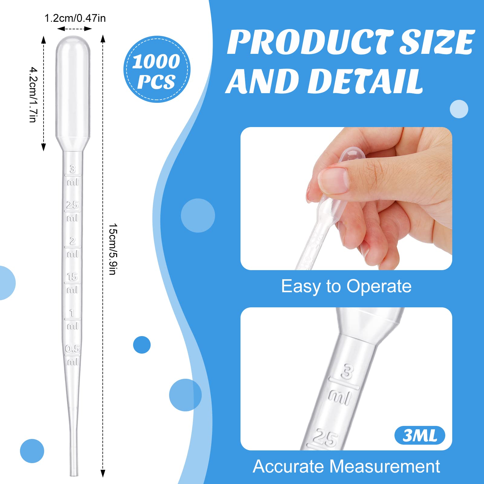 1000 Pcs Plastic Transfer Pipettes Disposable Graduated Pipettes for Scientific Experiment, Essential Oils, Make up Tool (3 ml)