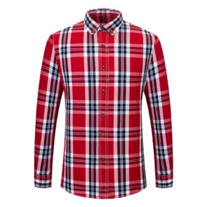 men's cotton striped dress shirt regular fit button down casual shirts plaid turn-down collar long sleeve shirts (red,42)