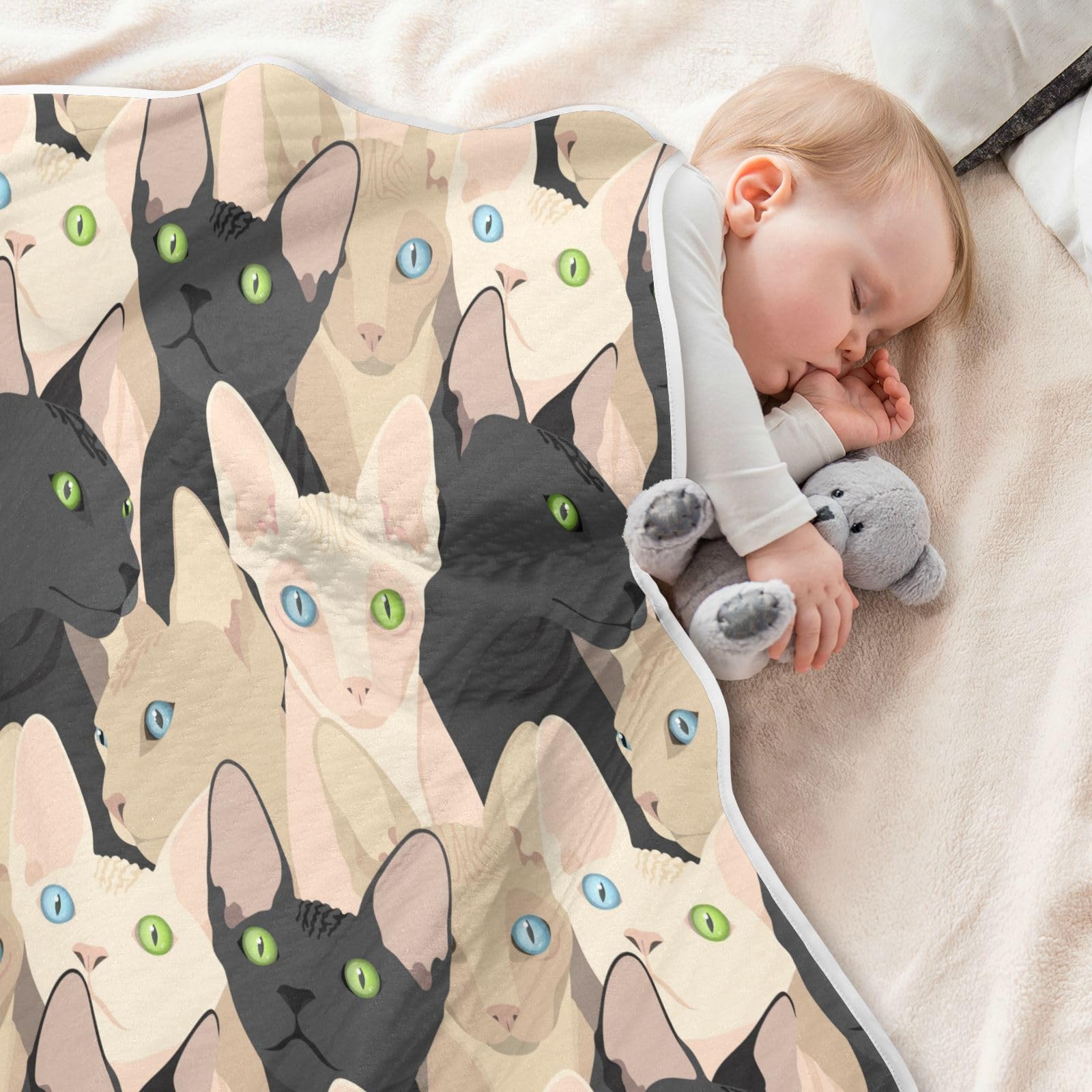 Kigai Sphynx Cats Baby Blanket 30 x 40 Inch Soft and Warm Toddler Bed Blankets Newborn Receiving Blanket for Boys Girls Crib Stroller