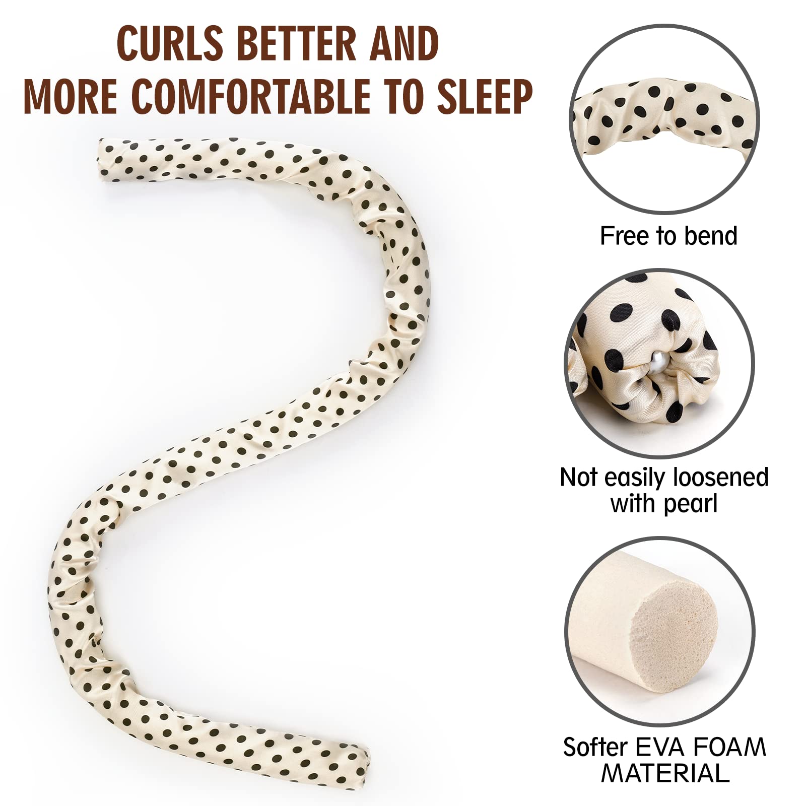 Heatless Curling Rod Headband, IENIN No Heat Curlers Hair Rollers to Sleep in Curl Ribbon with Scrunchies Hair Clips Overnight Hair Curlers for Women Long Hair Styling Tools(Beige)