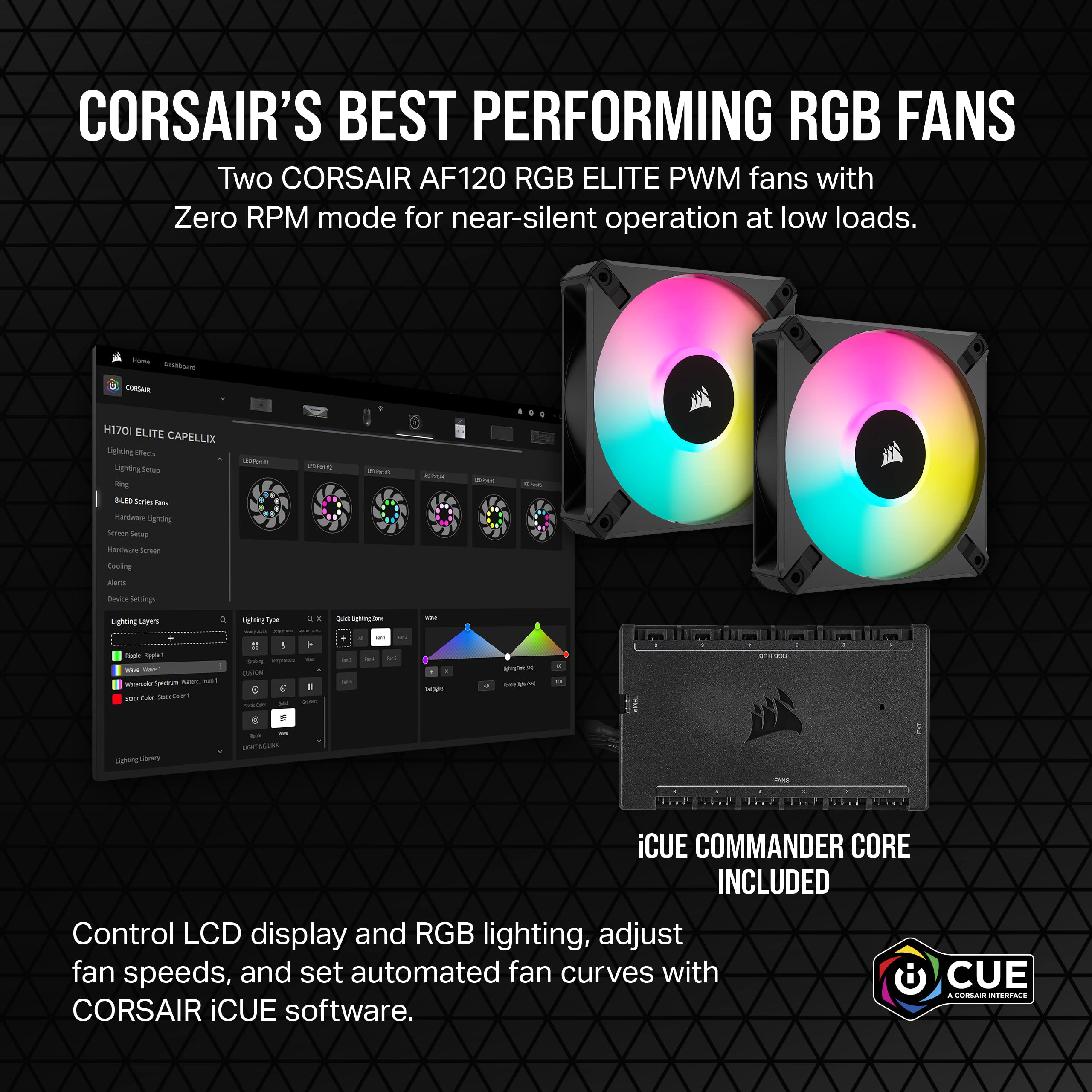 Corsair iCUE H100i Elite LCD XT Liquid CPU Cooler - IPS LCD Screen - Two AF120 RGB Elite Fans - 240mm Radiator - Fits Intel® LGA 1700, AMD® AM5, and More - Included iCUE Commander CORE - Black