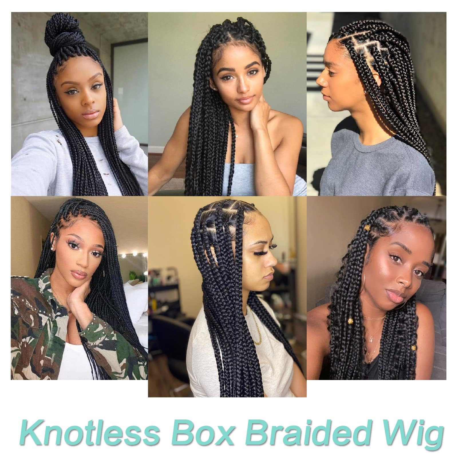 Humistwbiu Braided Wigs for African American Women Full Double Lace Front Square Knotless Box Braid Wig with Baby Hair Japan-made Lightweight Synthetic Black Hand Braided Wigs 36 Inch (1B)