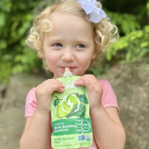 Little Brainiac Organic Fruit & Veggie Toddler Pouches, Apple, Spinach, Pear Puree with Omega-3s DHA/EPA and Choline, Clean Label, BPA-Free, Non-GMO, 3.5 oz, Pack of 12