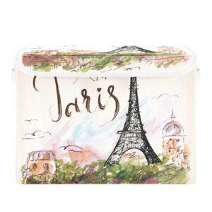 domiking paris eiffel tower collapsible rectangular storage bins with lids decorative lidded basket for toys organizers fabric storage boxes with handles for pet/children toys clothes nursery