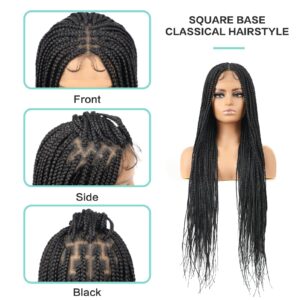 Humistwbiu Braided Wigs for African American Women Full Double Lace Front Square Knotless Box Braid Wig with Baby Hair Japan-made Lightweight Synthetic Black Hand Braided Wigs 36 Inch (1B)