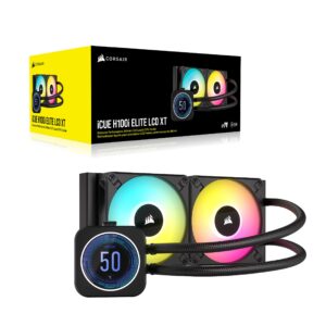 Corsair iCUE H100i Elite LCD XT Liquid CPU Cooler - IPS LCD Screen - Two AF120 RGB Elite Fans - 240mm Radiator - Fits Intel® LGA 1700, AMD® AM5, and More - Included iCUE Commander CORE - Black