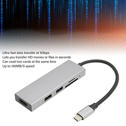 5 in 1 USB C Hub, Aluminum Alloy USB C Hub Adapter Multiport Plug and Play 5Gbps Data Transfer to Printer