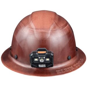 Klein Tools 60447 Hard Hat, Full Brim Class G KONSTRUCT Series Hard Hat with Rechargeable Headlamp, Sweat-Wicking Sweatband, Top Pad, Brown