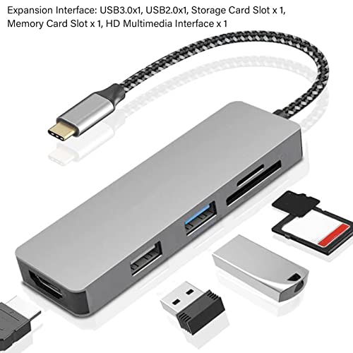 5 in 1 USB C Hub, Aluminum Alloy USB C Hub Adapter Multiport Plug and Play 5Gbps Data Transfer to Printer