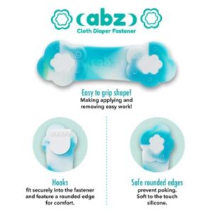 ABZ Pin Free Cloth Diaper Fasteners for Prefolds, Pre-Flats or Flat Diapers - 4 Pack - Arctic