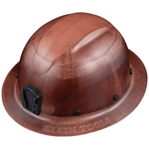 Klein Tools 60447 Hard Hat, Full Brim Class G KONSTRUCT Series Hard Hat with Rechargeable Headlamp, Sweat-Wicking Sweatband, Top Pad, Brown