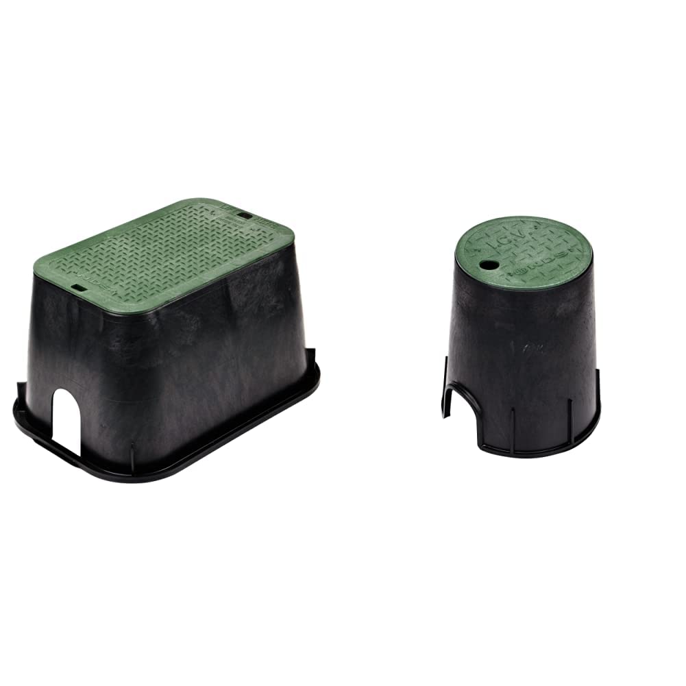 NDS D1000-SG Rectangular X 15 in. Valve, 10 in. Height, Black Box, Green ICV Cover, 10" x 15" B/G & Round 6 in. Valve Box and Cover, 9 in. Height, Black Box, Green ICV Cover