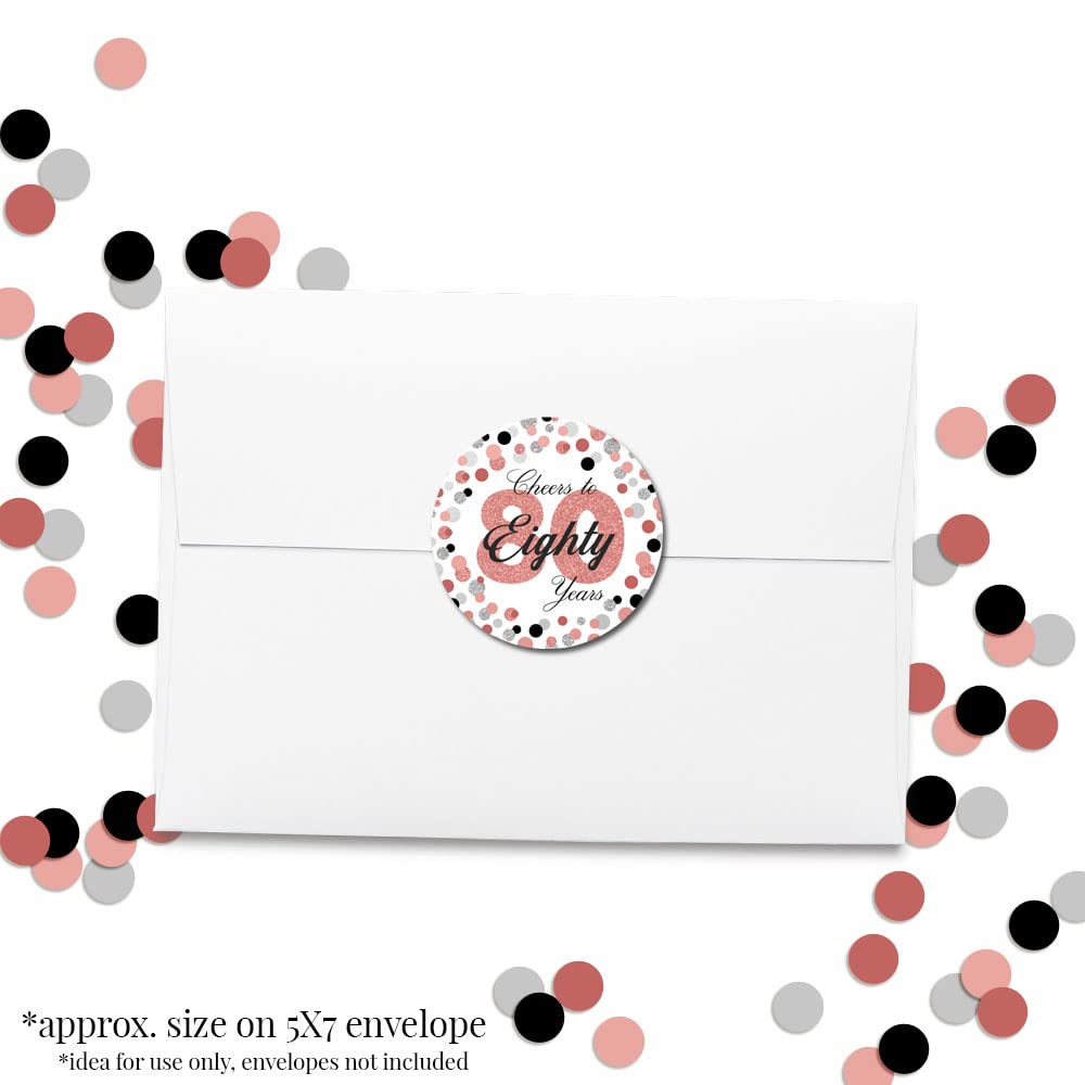 Confetti Rose Gold Polka Dot 80th Birthday Party Sticker Labels, 40 2" Party Circle Stickers by Amanda Creation, Great for Party Favors, Envelope Seals & Goodie Bags