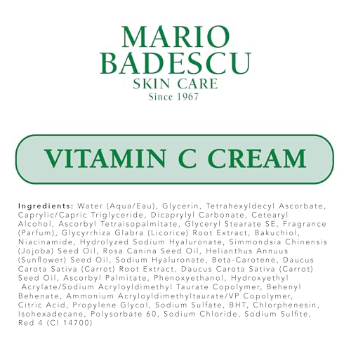 Mario Badescu Vitamin C Cream | Lightweight Face Moisturizer Enriched With Niacinamide for All Skin Types | Visibly Reduces Signs of Aging | 1 Fl Oz