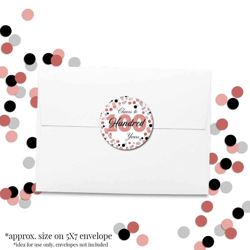 Confetti Rose Gold Polka Dot 100th Birthday Party Sticker Labels, 40 2" Party Circle Stickers by Amanda Creation, Great for Party Favors, Envelope Seals & Goodie Bags