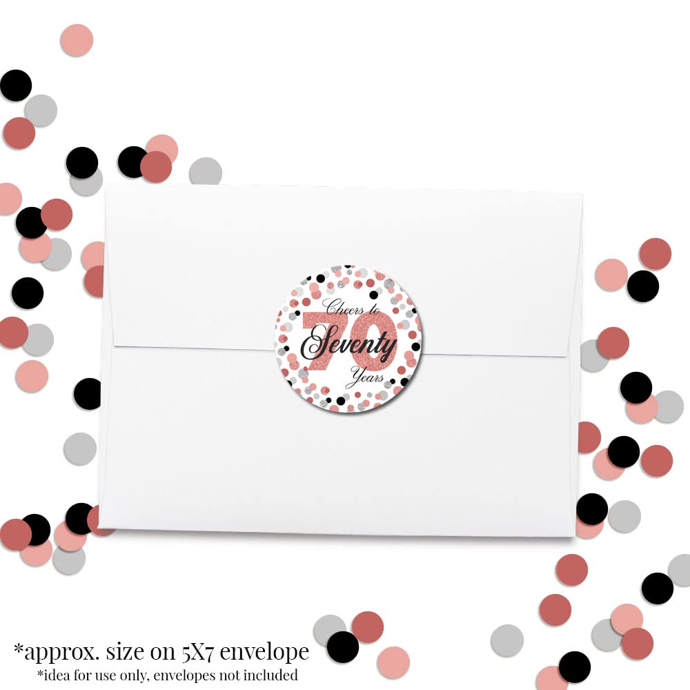 Confetti Rose Gold Polka Dot 70th Birthday Party Sticker Labels, 40 2" Party Circle Stickers by Amanda Creation, Great for Party Favors, Envelope Seals & Goodie Bags