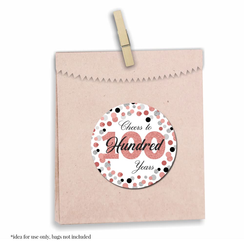 Confetti Rose Gold Polka Dot 100th Birthday Party Sticker Labels, 40 2" Party Circle Stickers by Amanda Creation, Great for Party Favors, Envelope Seals & Goodie Bags