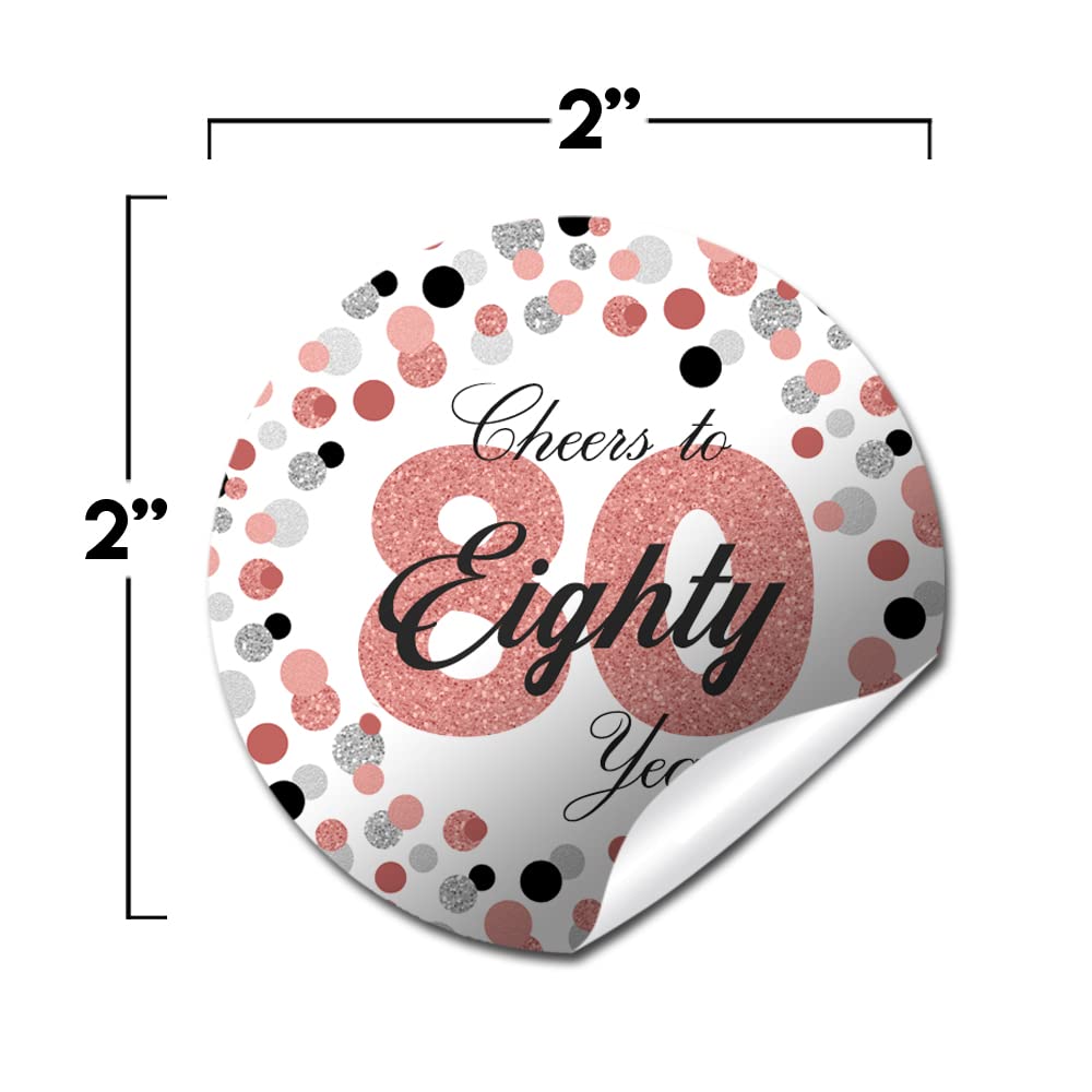 Confetti Rose Gold Polka Dot 80th Birthday Party Sticker Labels, 40 2" Party Circle Stickers by Amanda Creation, Great for Party Favors, Envelope Seals & Goodie Bags