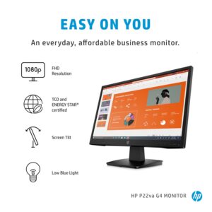 HP Newest P22va G4 Business Monitor, 21.5" Full HD (1920 x 1080) Anti-Glare Display, Onscreen Control, Low Blue Light Mode, HDMI, VGA, VESA Mount, Black (Renewed)