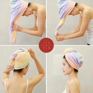 TOPDANCHUANG Microfiber Hair Towel Wrap Head Towels Wrap for Women Rainbow Quick Dry Super Absorbent Twist Turban Drying Hair Caps Super Absorbent Fast Dry Bath Head Wrap for Women