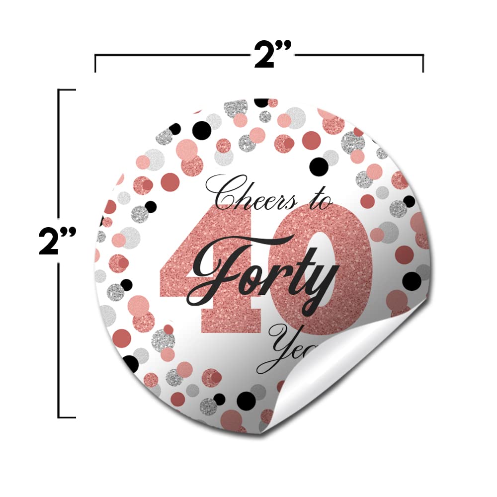 Confetti Rose Gold Polka Dot 40th Birthday Party Sticker Labels, 40 2" Party Circle Stickers by Amanda Creation, Great for Party Favors, Envelope Seals & Goodie Bags