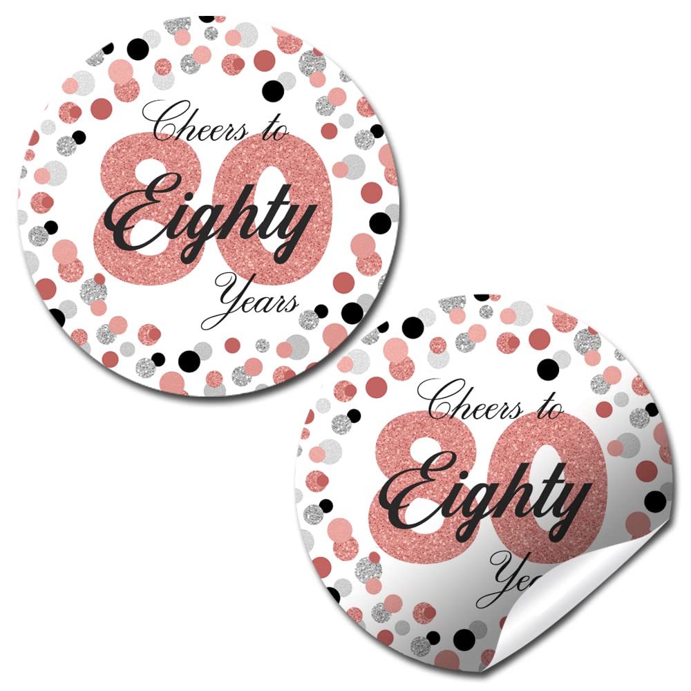 Confetti Rose Gold Polka Dot 80th Birthday Party Sticker Labels, 40 2" Party Circle Stickers by Amanda Creation, Great for Party Favors, Envelope Seals & Goodie Bags