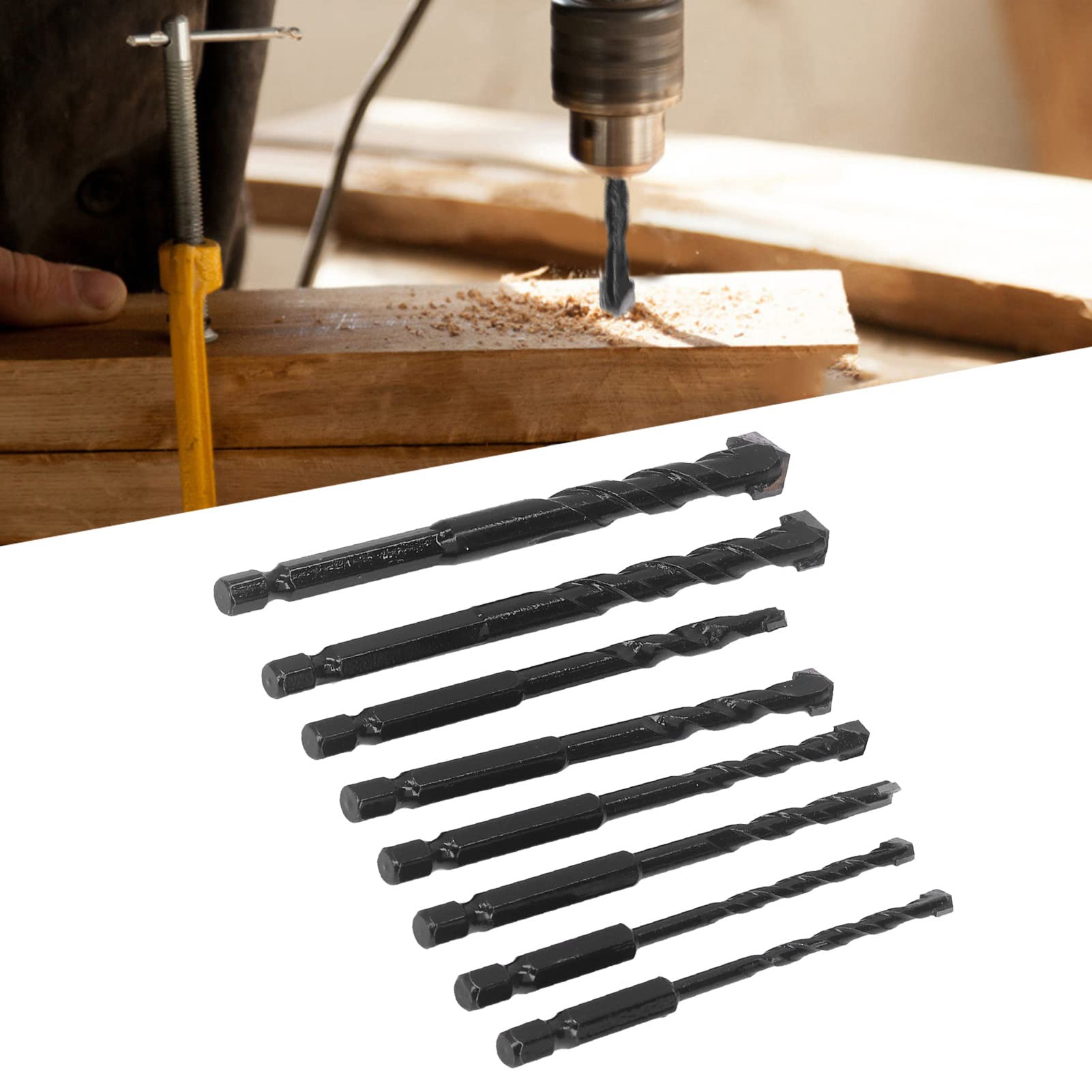 8Pcs Masonry Drill Bit Cemented Hex Drill Bit Drill Bit Carbide 6.35mm Hex Shank Black Set Kit for Tile Concrete