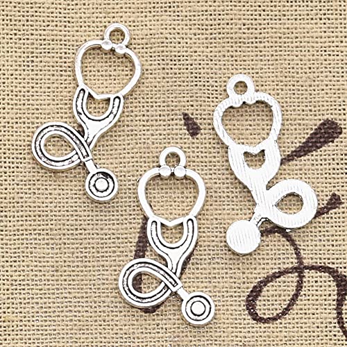 LTVAN 20pcs Charms Doctor Syringe Stethoscope Antique Silver Color Pendants DIYCrafts Making Findings Handmade Tibetan Jewelry (Metal color: stethoscope 28x14mm)