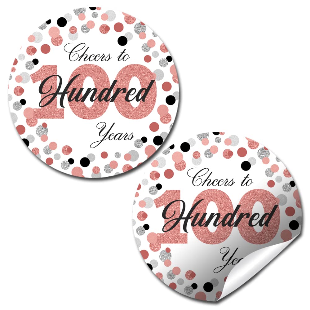 Confetti Rose Gold Polka Dot 100th Birthday Party Sticker Labels, 40 2" Party Circle Stickers by Amanda Creation, Great for Party Favors, Envelope Seals & Goodie Bags