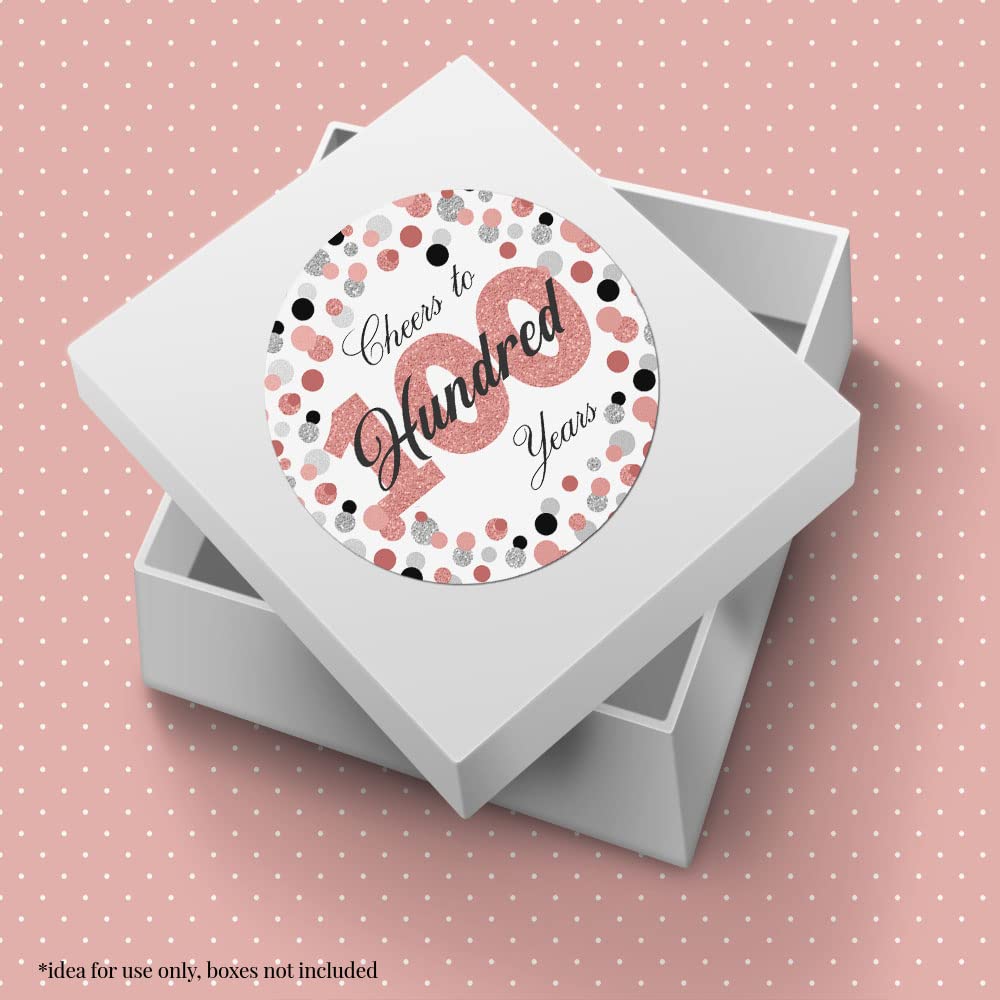 Confetti Rose Gold Polka Dot 100th Birthday Party Sticker Labels, 40 2" Party Circle Stickers by Amanda Creation, Great for Party Favors, Envelope Seals & Goodie Bags