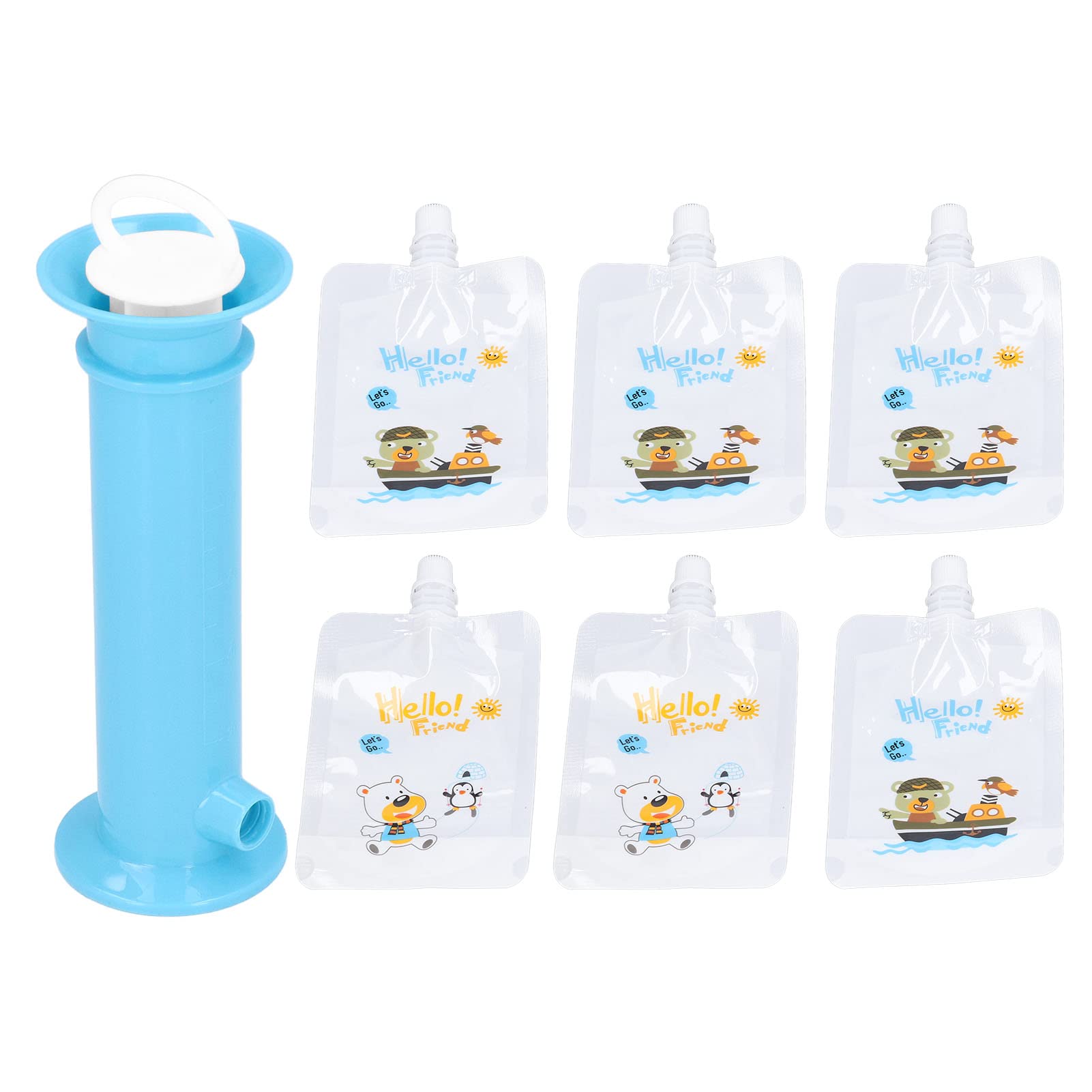 Fruit Puree Filler, 7pcs Set Baby Food Pouch Maker Pure Color Pouches Toddler Fruit Squeeze Puree Filler for Kids (Bule) Baby Food Pouch Maker