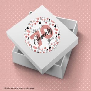 Confetti Rose Gold Polka Dot 70th Birthday Party Sticker Labels, 40 2" Party Circle Stickers by Amanda Creation, Great for Party Favors, Envelope Seals & Goodie Bags