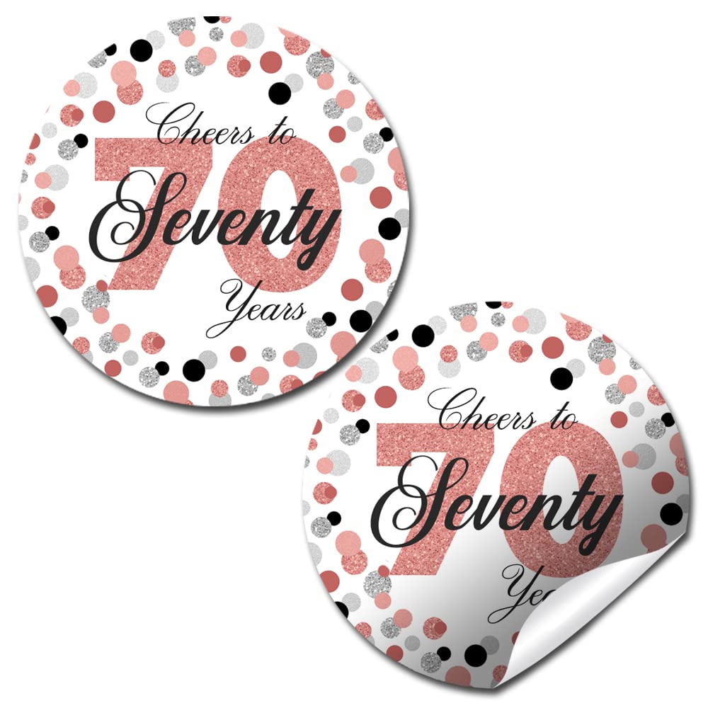 Confetti Rose Gold Polka Dot 70th Birthday Party Sticker Labels, 40 2" Party Circle Stickers by Amanda Creation, Great for Party Favors, Envelope Seals & Goodie Bags