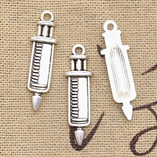 LTVAN 20pcs Charms Doctor Syringe Stethoscope Antique Silver Color Pendants DIYCrafts Making Findings Handmade Tibetan Jewelry (Metal color: stethoscope 28x14mm)