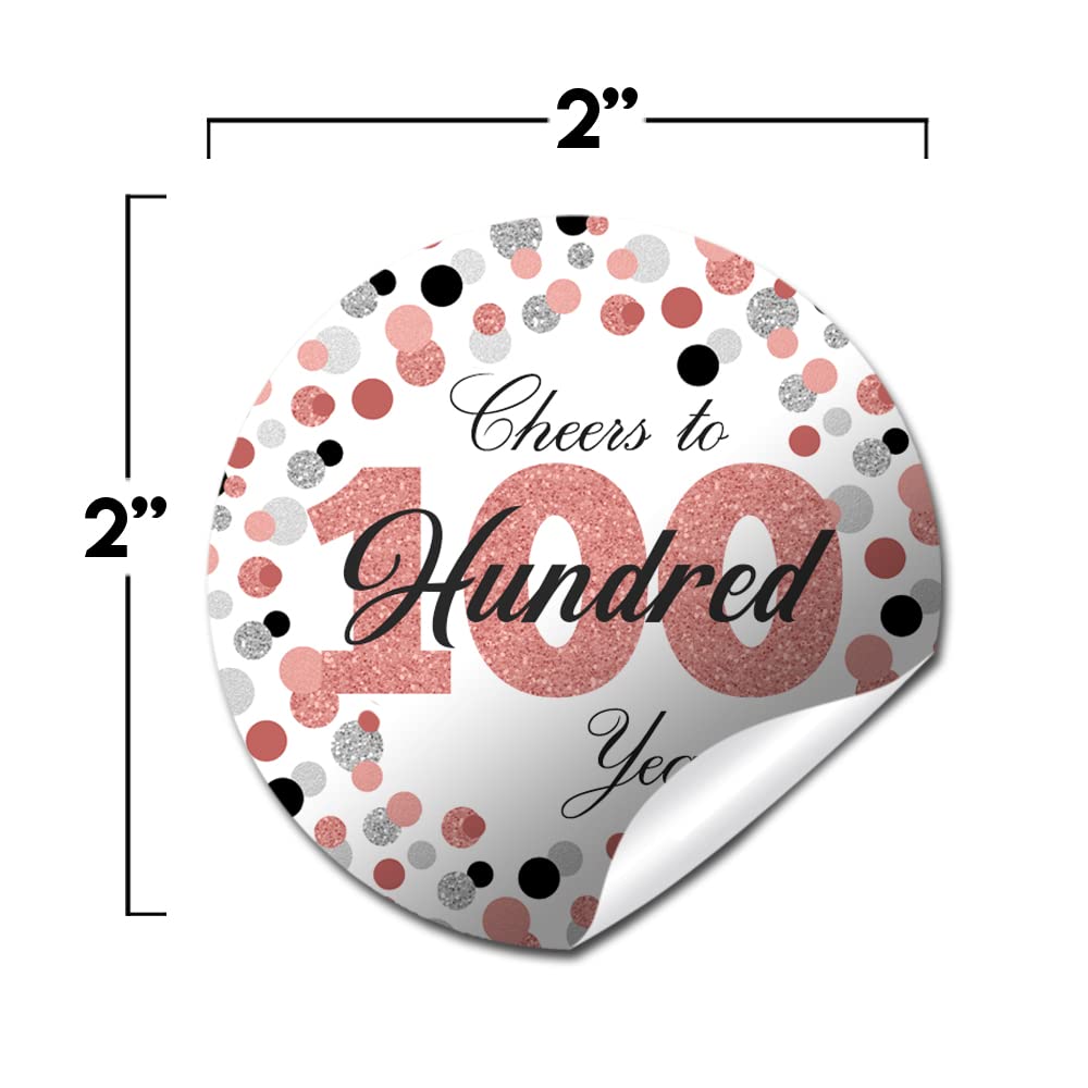 Confetti Rose Gold Polka Dot 100th Birthday Party Sticker Labels, 40 2" Party Circle Stickers by Amanda Creation, Great for Party Favors, Envelope Seals & Goodie Bags