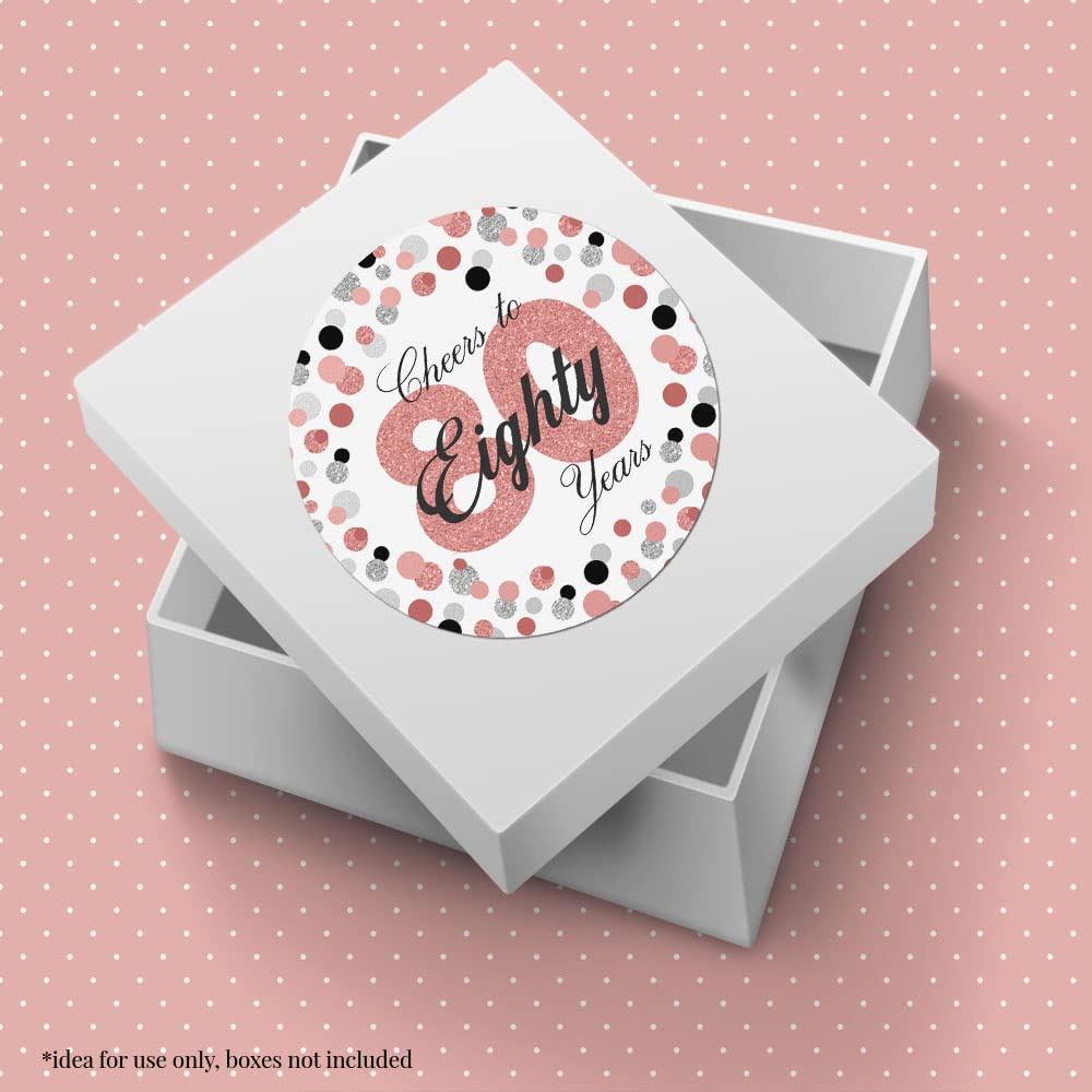 Confetti Rose Gold Polka Dot 80th Birthday Party Sticker Labels, 40 2" Party Circle Stickers by Amanda Creation, Great for Party Favors, Envelope Seals & Goodie Bags