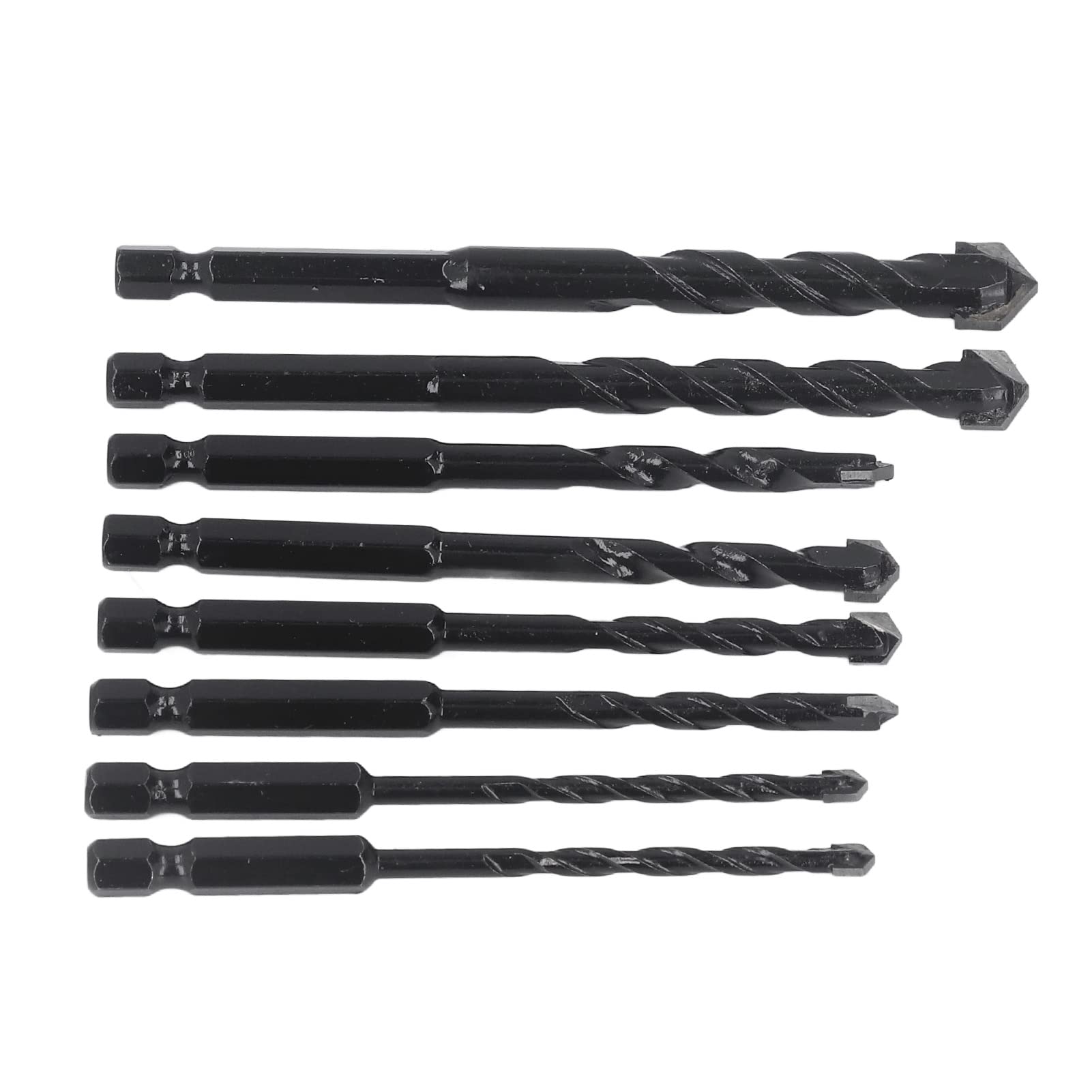 8Pcs Masonry Drill Bit Cemented Hex Drill Bit Drill Bit Carbide 6.35mm Hex Shank Black Set Kit for Tile Concrete