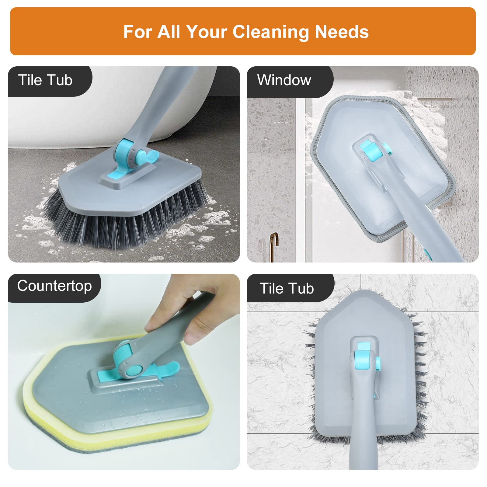 MOSEN Replacement Head Scrubber Pad for Tub Tile Scrubber Brush - Include 2 Scouring Pad and 2 Microfiber Pad