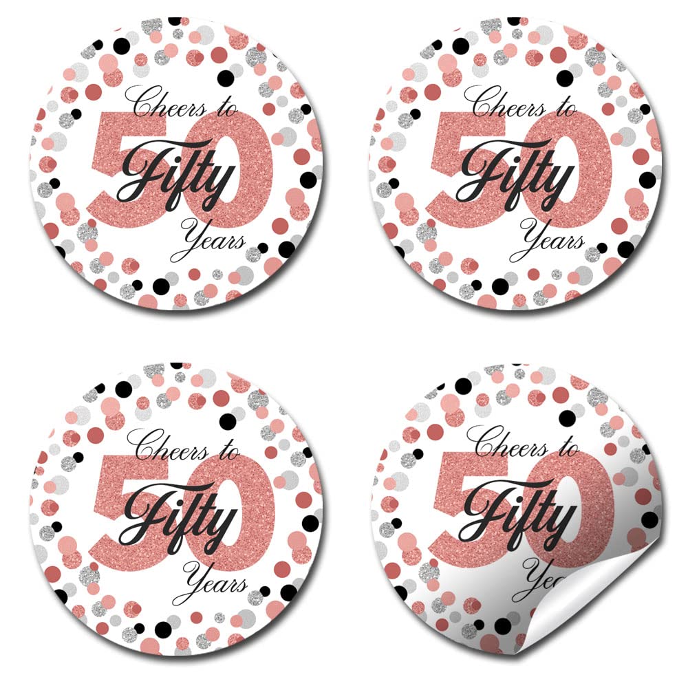 Confetti Rose Gold Polka Dot 50th Birthday Party Sticker Labels, 40 2" Party Circle Stickers by Amanda Creation, Great for Party Favors, Envelope Seals & Goodie Bags