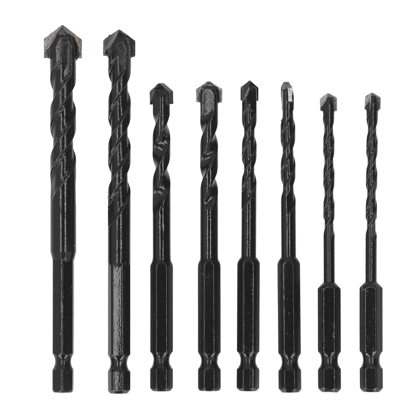 8Pcs Masonry Drill Bit Cemented Hex Drill Bit Drill Bit Carbide 6.35mm Hex Shank Black Set Kit for Tile Concrete