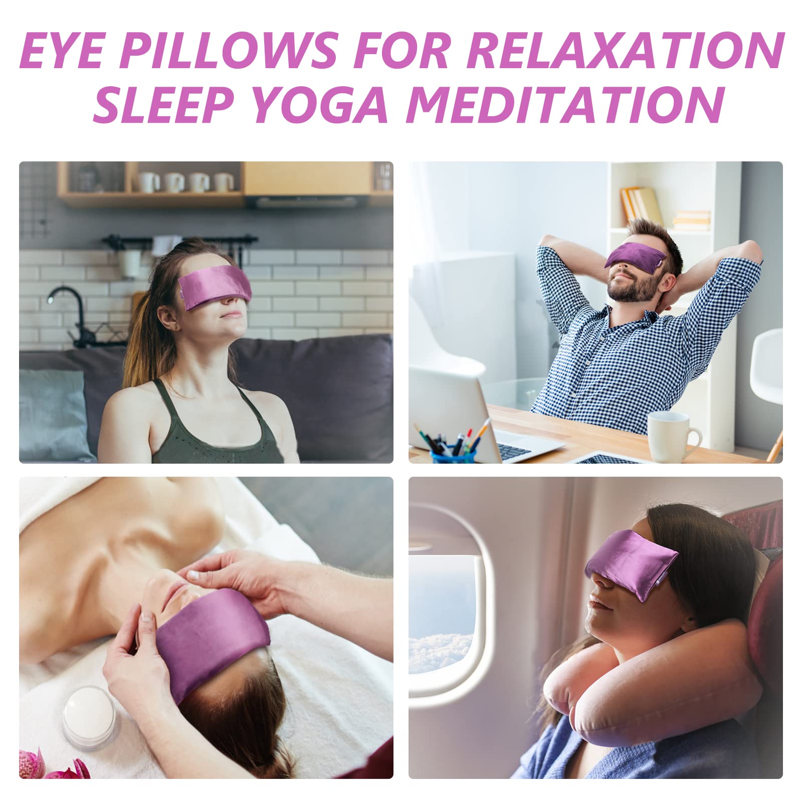 RelaxCoo Lavender Eye Pillow for Relaxation, Yoga, Sleeping, Weighted Eye Mask Heated for Headache, Sinus, Dry Eyes Relief, Moist Heat Eye Compress, Meditation Accessories with Aromatherapy, Pack of 2