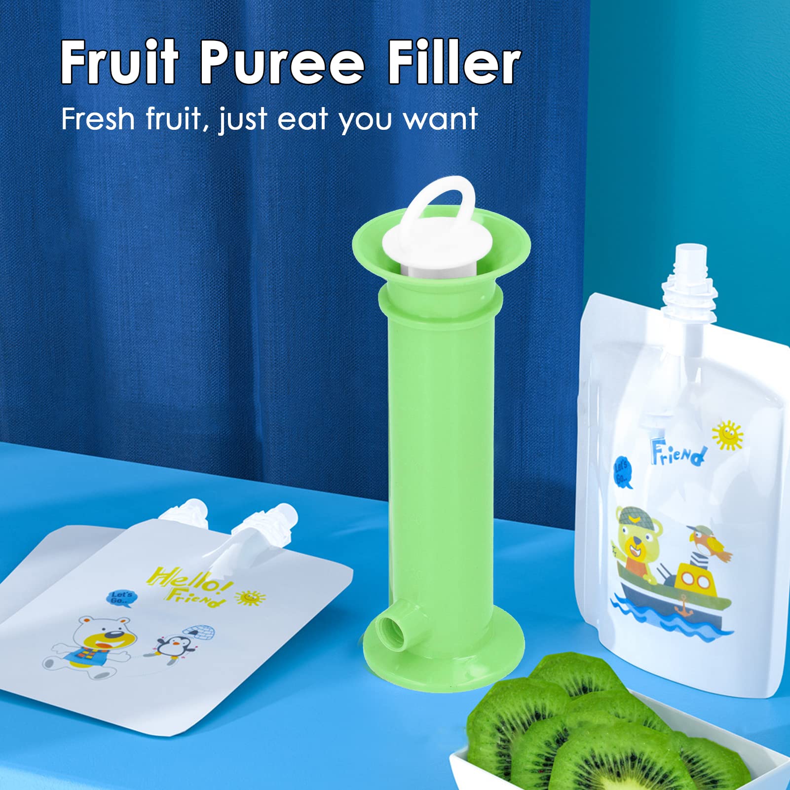 Fruit Puree Filler, 7pcs Set Baby Food Pouch Maker Pure Color Pouches Toddler Fruit Squeeze Puree Filler for Kids (Green) Food Pouch Filler