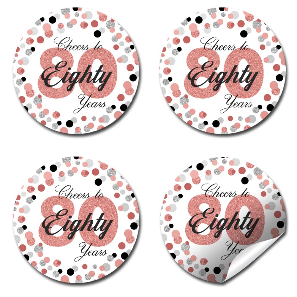 Confetti Rose Gold Polka Dot 80th Birthday Party Sticker Labels, 40 2" Party Circle Stickers by Amanda Creation, Great for Party Favors, Envelope Seals & Goodie Bags