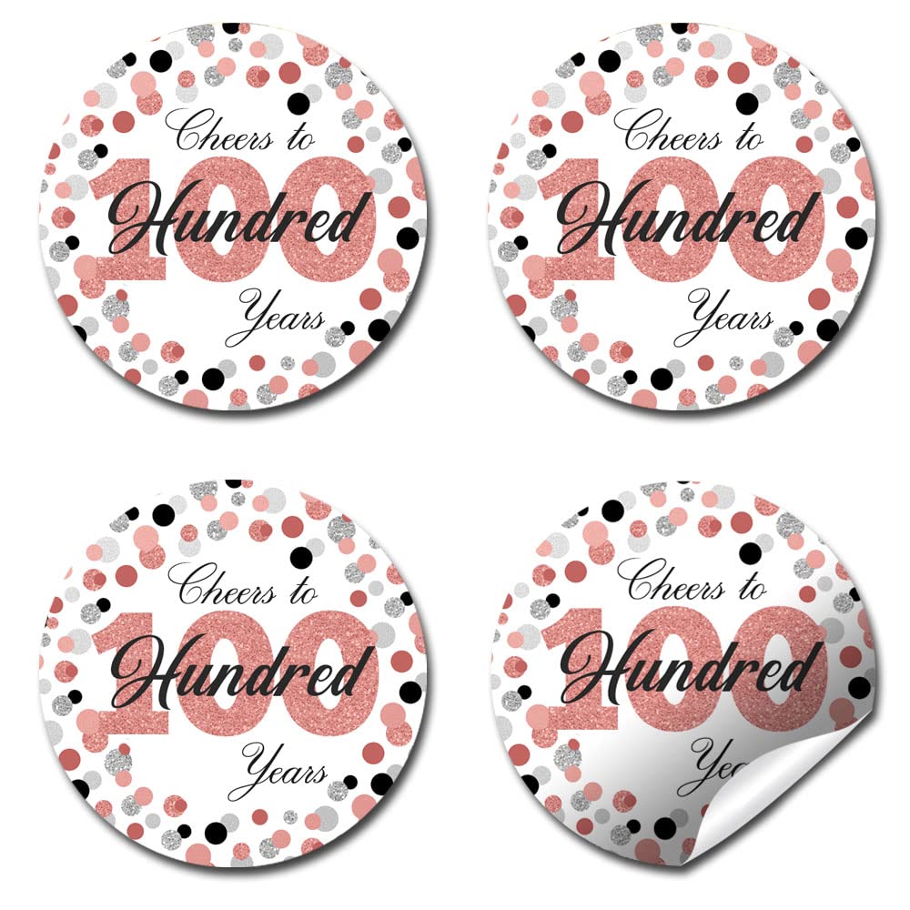 Confetti Rose Gold Polka Dot 100th Birthday Party Sticker Labels, 40 2" Party Circle Stickers by Amanda Creation, Great for Party Favors, Envelope Seals & Goodie Bags