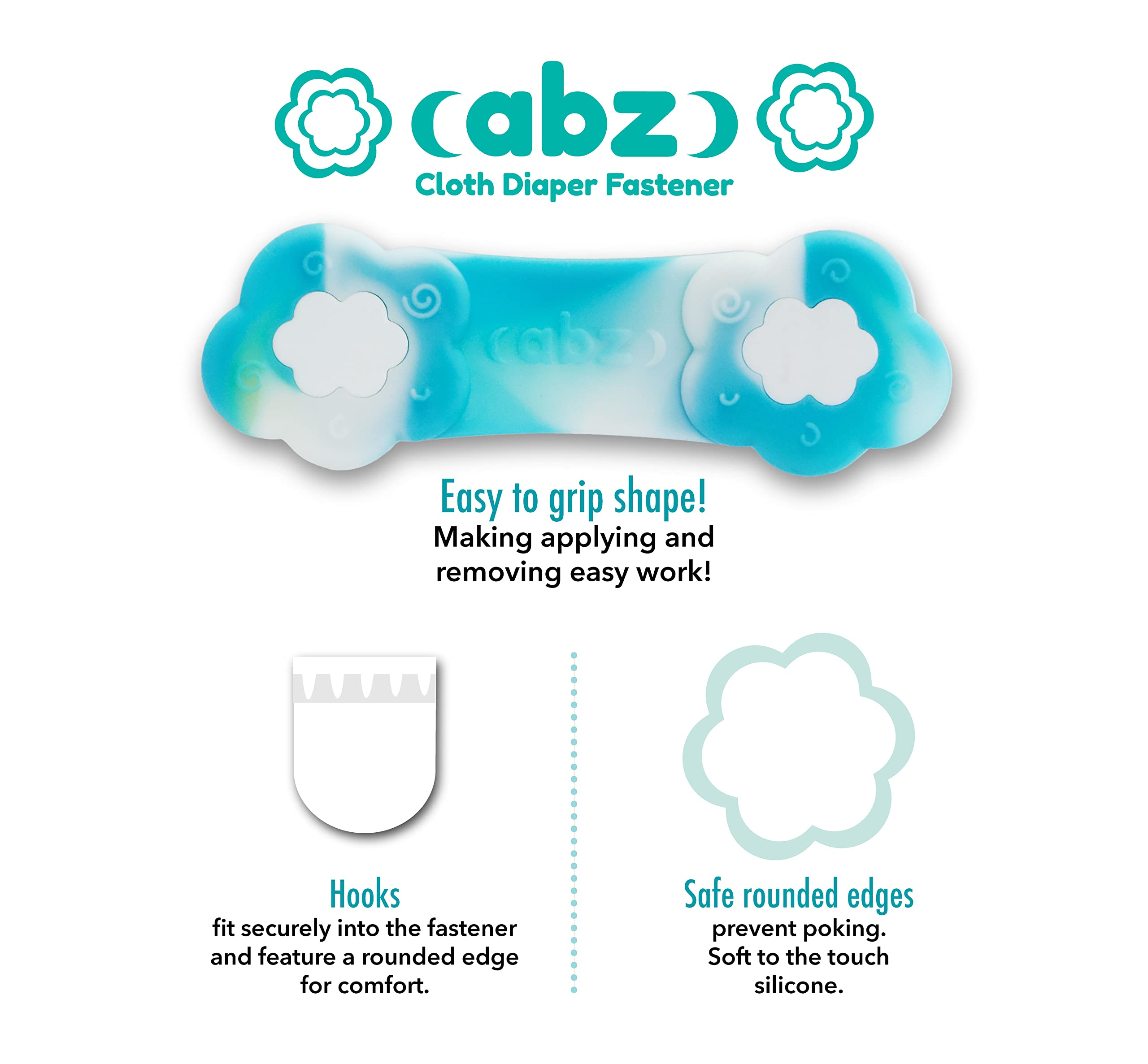 ABZ Pin Free Cloth Diaper Fasteners for Prefolds, Pre-Flats or Flat Diapers - 4 Pack - Arctic