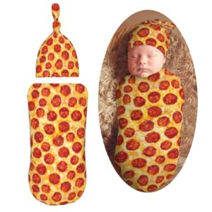 muishi funny pepperoni pizza food texture newborn swaddle blankets hat sets soft baby receiving blanket swaddle sack for baby shower infant boy girl gift