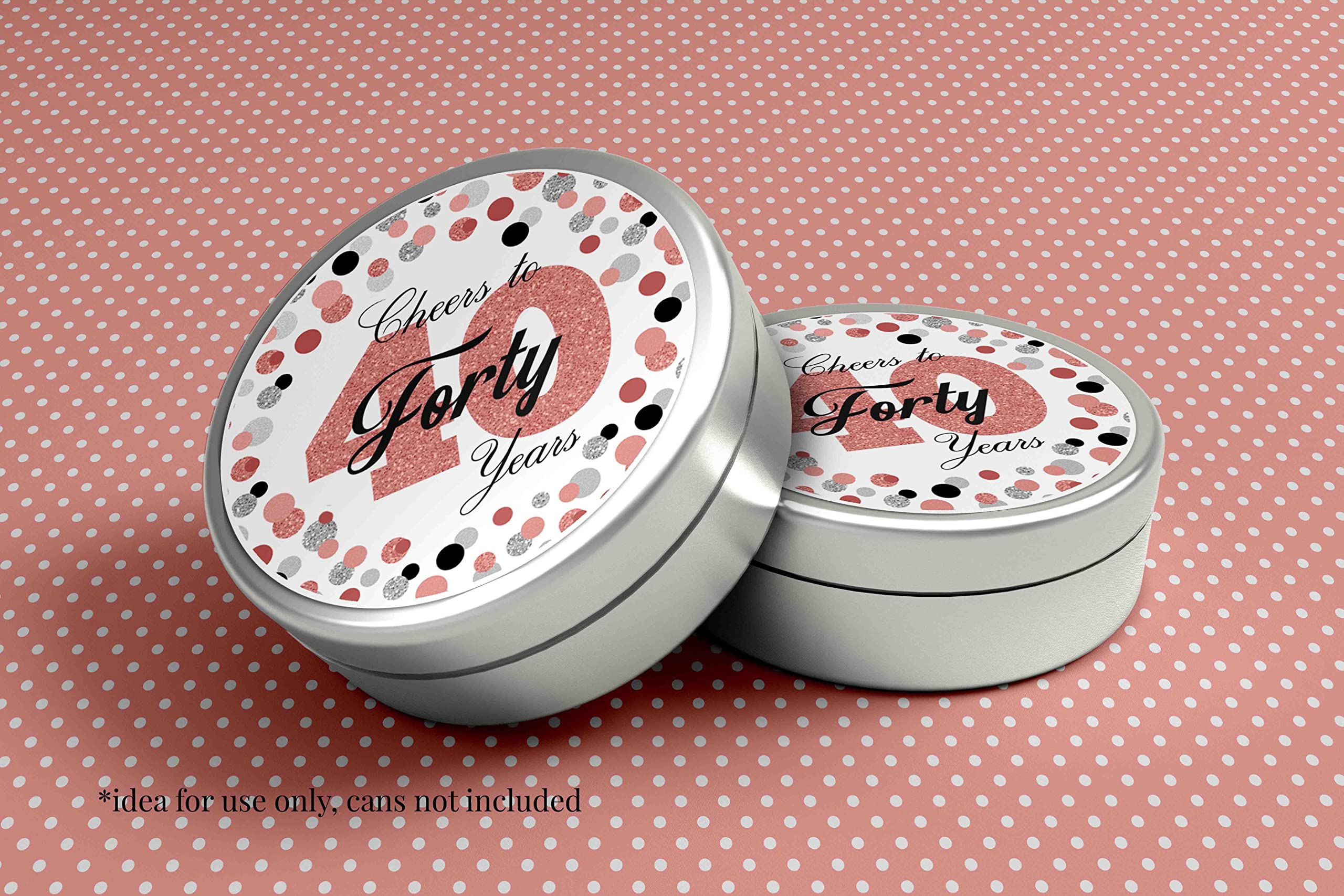 Confetti Rose Gold Polka Dot 40th Birthday Party Sticker Labels, 40 2" Party Circle Stickers by Amanda Creation, Great for Party Favors, Envelope Seals & Goodie Bags