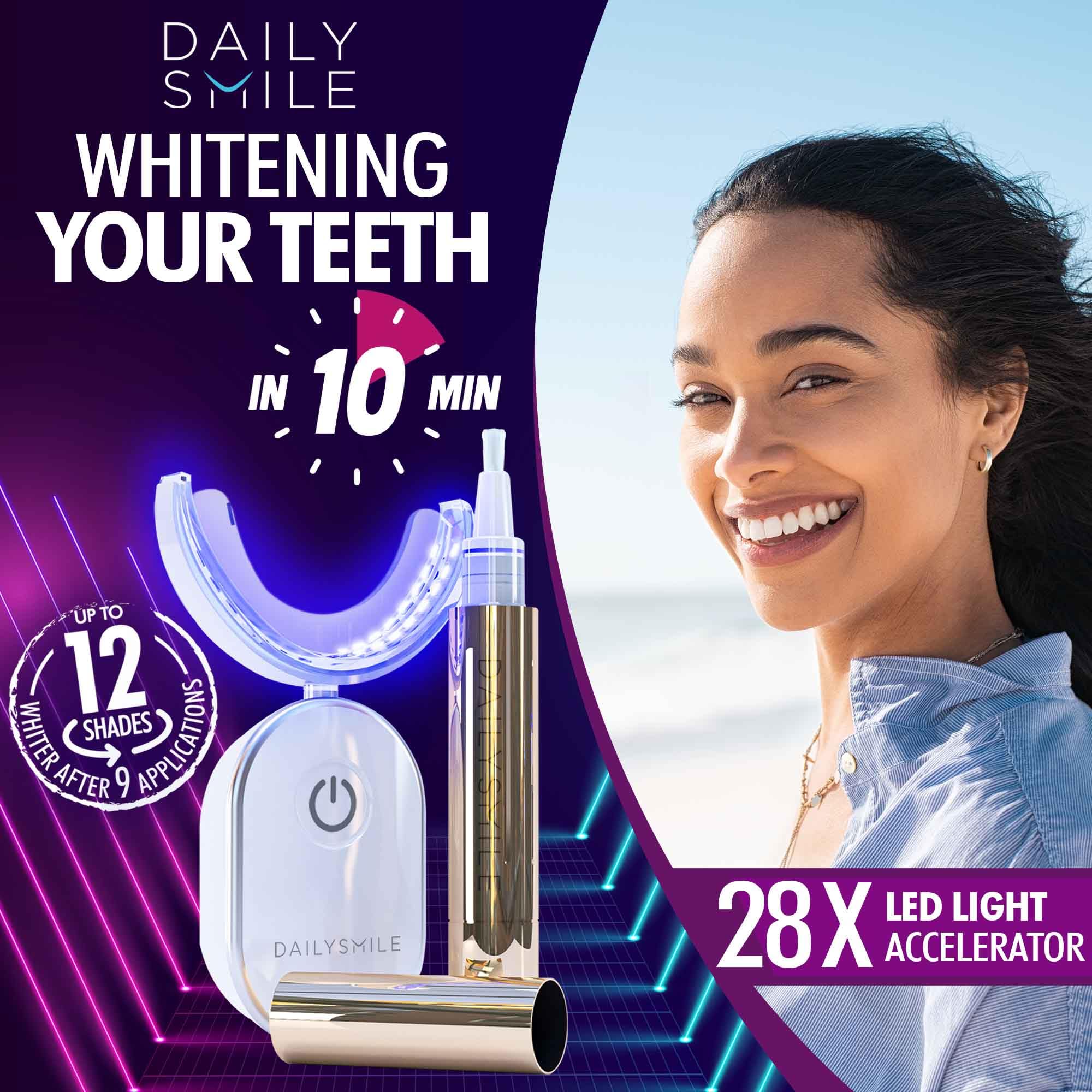 Revolutionary Teeth Whitening Kit for Sensitive Teeth - Instant Results to Help Remove Stubborn Stains, Hands-Free Waterproof Teeth Whitening Light & 4 Teeth Whitening Pens, Dentist Recommended, Vegan