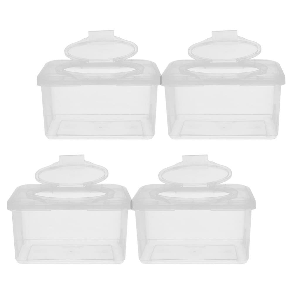 Healvian 4Pcs Baby Wipes Dispenser Clear Pull Wipe Holder Portable Tissue Box Storage Refillable Wipe Container with Sealing Lid